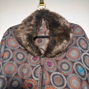 Women's Brown Faux Fur Collar Patterned Capelet/Shawl O/S